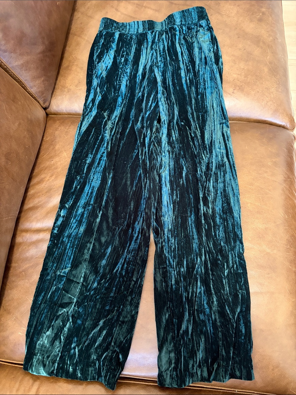 Wide Leg Crushed Velvet Pants - Enerald Green